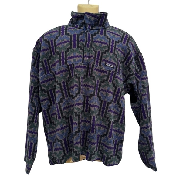 Vintage Patagonia Pullover Fleece Sweater Aztec Mens L 90s Tehuelche Carbon - Picture 4 of 5